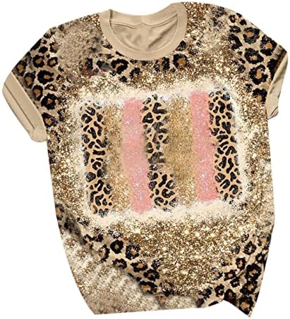 Tops de verão para mulheres retro leopardo branqueado Impressão de manga curta T camisetas casuais rodopia tingem blusas
