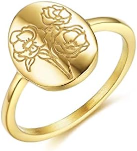 Anéis de girassol de ouro 18k de 18k | Anel de sinete de flores de cúpula grossa | Presente de jóias de aço inoxidável para mulheres
