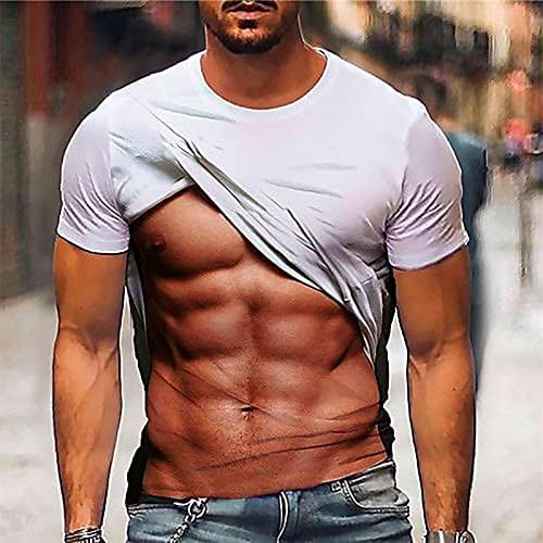 Camisa muscular falsa para homens magros em gola redonda de manga curta roupas de manga curta
