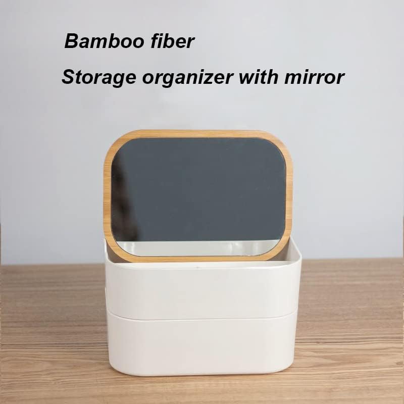 Conjunto de organizador de mesa de bambu de 2 camadas de 2 camadas Bambware | Bandejas de retângulo | Libes de armazenamento de vaidade de maquiagem larga e divisórias de gavetas de mesa do escritório