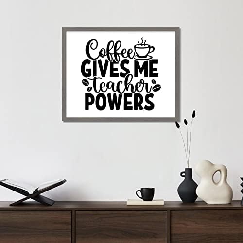 Versículos das Escrituras Frame de madeira Vintage Wall Art Inspirational Quotes Citações Coffee Coffee me dá poderes de professores emoldurados na parede de madeira Sinal de arte para cafeter barra de café decoração de parede de entrada 16x20in