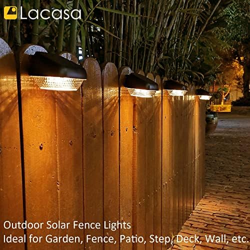 Luzes externas solares lacasa, 4 Pack Solar Fence Lights Luzes de etapas solares quentes 2700k, luzes solares LED LUZES AUTOMADAS