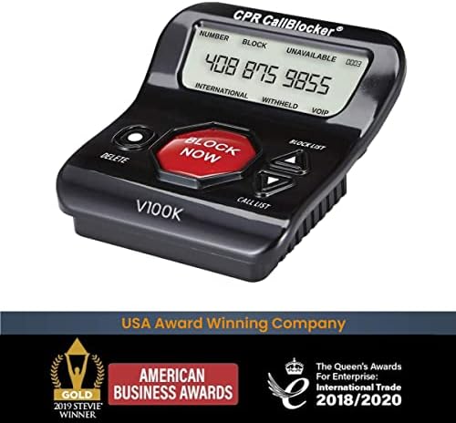 CPR V100K Spam Call Bloqueador para telefones fixos - Pare todas as chamadas indesejadas com um toque de um botão - Scam Call Bloqueador para telefones domésticos