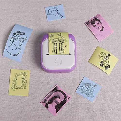 MemoQueen T02 Pocket Térmico Impressora com papel térmico rosa/amarelo/azul, papel colorido não adesivo, 2,08 x 21,3