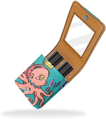 Caixa de batom de Oryuekan com espelho bolsa de maquiagem portátil fofa, bolsa cosmética, cartoon oceano animal polvo