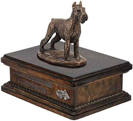 Schnauzer cortou, urna para cães cinzas memorial com estátua, nome e citação de animais de estimação - Artdog personalizado