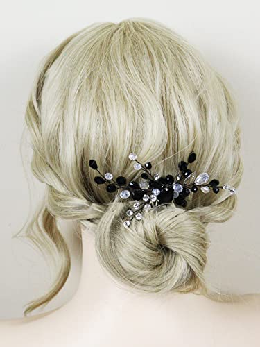 Brihasory Black Bridal Hair Comnte de Stromestão Acessórios para Cabelo Tiaras de Cristal Madeira Para Mulheres e Meninas Capacete