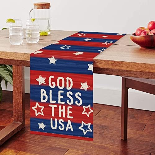 4 de julho de mesa patriótica corredor de Deus abençoe as estrelas listradas dos EUA Decorações do Dia da Memória da Independência do Dia de Férias de Festas de Festas Decorações de Casa Decorações de Casa 13x72 polegadas
