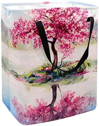 Cerejeira na pintura a óleo de lago Print Print Clowsible Laundry Horse, 60l de lavanderia à prova d'água de lavagem de roupas de