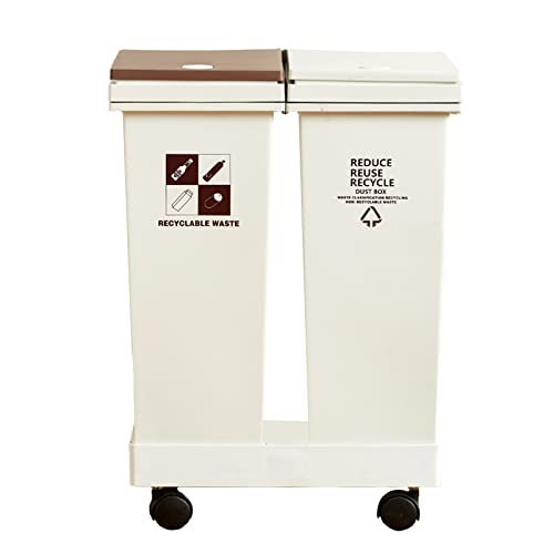 Lata de lixo de cozinha sequpr com tampa pode deslizar 40l, 2 x 5,28 lata de lixo para cozinha ao ar livre, latas de lixo duplo latas de latas com suporte, caixas de reciclagem de armazenamento de plástico, branco