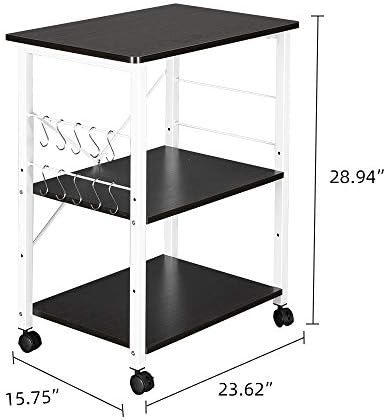 Baker's Rack de 3 camadas Utilitário de cozinha de 3 camadas Microoves Stand Stand Storage Cart Workstation Plataforma 23,62 ”L x 15,75 WX 28,94 H