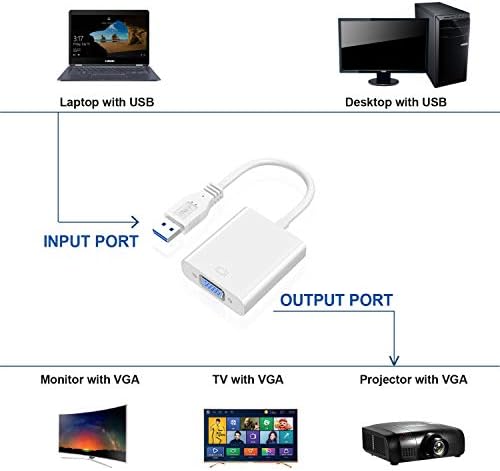 Adaptador USB 3.0 para VGA, conversor de vídeo com vários displays de 1080p para desktop para PC para laptop para monitorar/projetor/TV