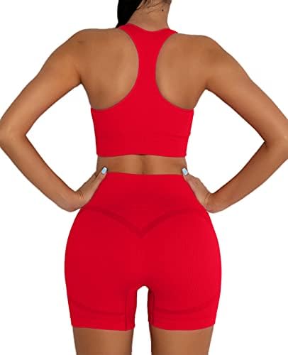 O treino Dadab define roupas de duas peças para mulheres de roupas de ginástica Yoga Racerback Sports Bra Tampo Tampo com shorts