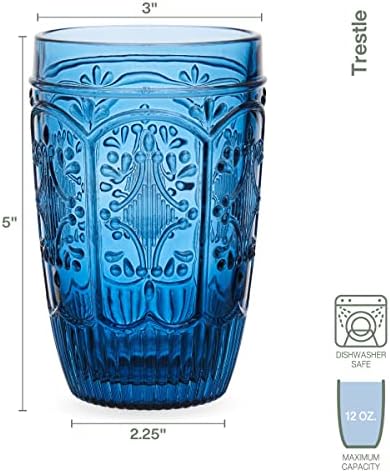 Fitz e Floyd Trestle Highball Tumbler Cups, conjunto de 4, azul