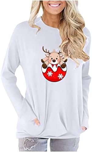 Narhbrg Christmas Tops for Women Camisetas de bolso engraçado impressão de rena moletom casual túnica macia de túnica folgada confortável blusas