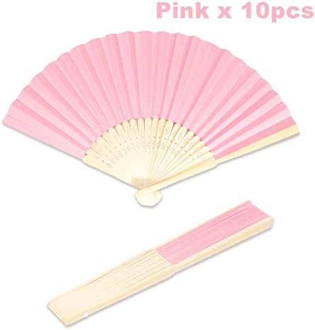 Ruimou 10pcs Pink Paper Hand Fan Bamboo Fan para padrões de bricolage, pintura infantil, casamento, decoração