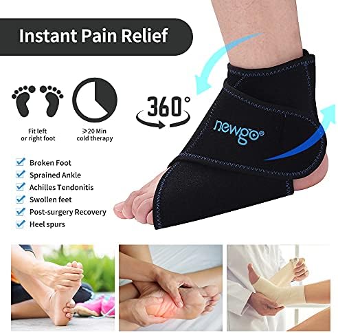 Newgo Ice Packs para alívio da dor no tornozelo, tornozelo de gelo embrulhado no tornozelo flexível embrulho de terapia a frio