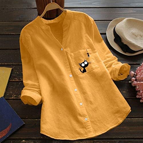 Summer feminino feminino de linho de algodão Tops Tops Trendy Casual Fit Fit Tunic Tees PLUS TAMANHO DE MANAGEM LONA BOTOD