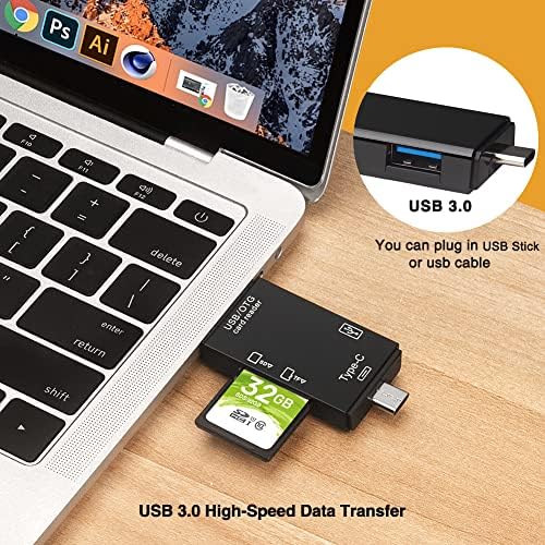 Leitor de cartão de memória SD/Micro SD, BorlterClamp 6 em 1 leitor de cartões SD/TF USB C SD/TF MicroousB OTG Reader Compatível