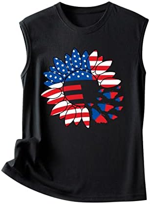 4 de julho Tampo de tanques para mulheres sem mangas O-pescoço t camisetas American Stars Stars Stripes Tie-Dye Túnica Túnica