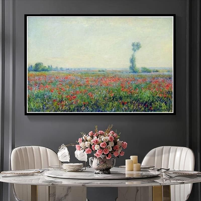 Poppy Field em um oco perto de Giverny Painting de Claude Monet Diamond Painting Kits para adultos, 5D Crystal Diamonds Art com