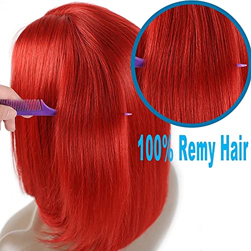 Cabelo humano Bob peruca para mulheres negras, 13x4 Cabelo liso de renda Red Bob peruca pré -arrancada com cabelos do