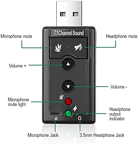 Carta de som ao vivo Heyuan, cartão de som USB externo USB2.0 Virtual 7.1 canal estéreo de 3,5 mm Adaptador de áudio
