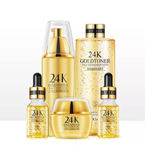 Women Kit facial Face Hidratante O ouro brilhante Cuidado com o Cuidado da pele Definir logotipo personalizado 24K Gold Anti-envelhecimento Cuidado de ouro Conjunto de ouro