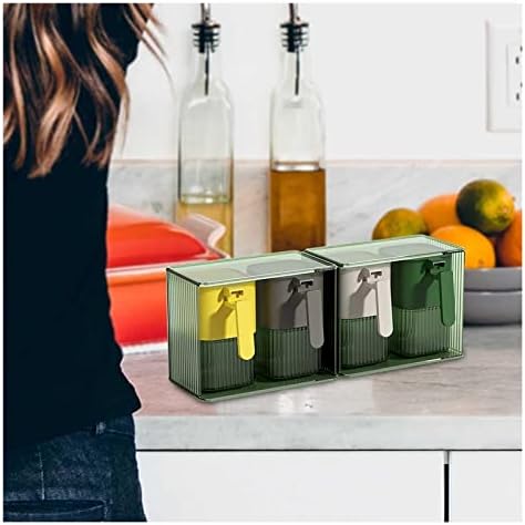 Caixa de tempero KBUYS com capa e colher de cozinha organização transparente de contêiner de armazenamento de especiarias, 4 grades