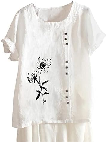 Camiseta feminina feminina algodão solto de manga curta camisa com camiseta redonda de impressão de mirt