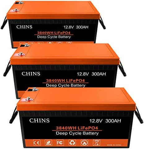 Chins 5 Pacote LIFEPO4 Bateria 12V 300AH Bateria de lítio-BMS 200a embutido, perfeito para substituir a maior parte da energia de backup, armazenamento de energia doméstica e grade fora da rede etc.