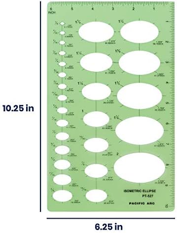 Modelo de guia de elipse isométrico do arco do Pacífico, 27 elipse total de 1/8 de polegada a 2 polegadas com graduações de polegada