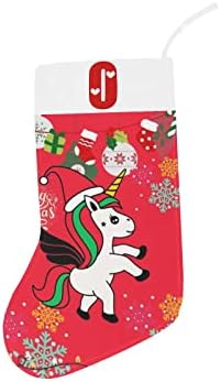 Santa Unicorn Christmas Stocking com letra O e coração 18 polegadas grandes vermelhas e brancas