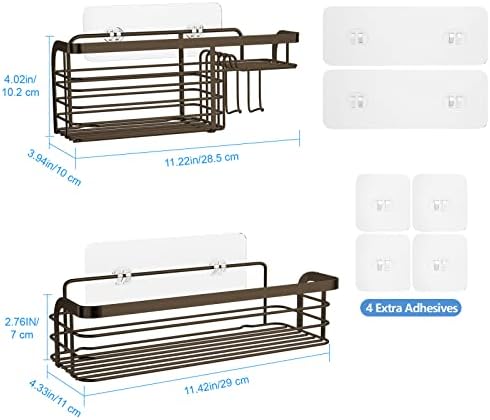 Prateleiras adesivas de caddy com chuveiro com suporte e ganchos de sabão, organizadores de banheiros, sem chuveiro de perfuração Organizador