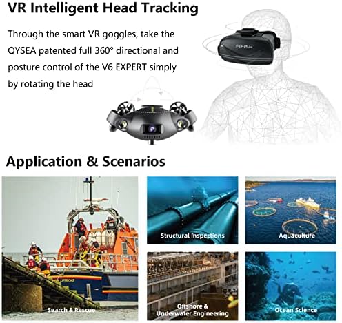 QYSEA FIFISH V6 Expert M100A Drone subaquático com braço robótico e estojo industrial, ROV atualizado com interface Q, câmera