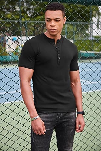 Coofandy masculino Henley Muscle T camisetas 2 pacote de manga curta Camisas de malha casual com estrias de treino de ginástica