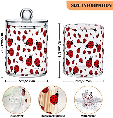 Alaza 2 Pack QTIP Dispensador Cute Red Ladybug Bathranizer Caras para bolas de algodão/swabs/almofadas/fio dental, frascos