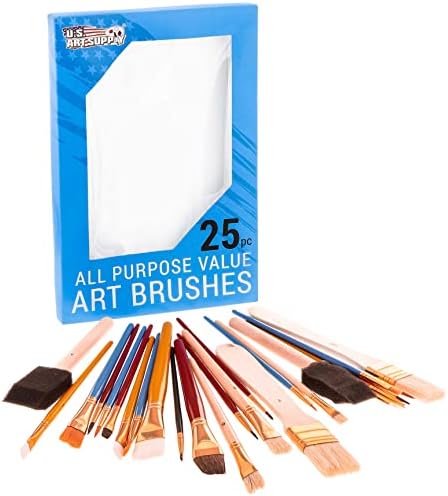 Art Supply Art Fuplo de 25 peças Artista Prancos de pincel de artistas - Redonda, plana e de espuma pincéis, uso com acrílico,