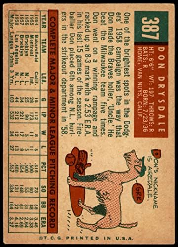 1959 Topps # 387 Don Drysdale Los Angeles Dodgers VG/Ex Dodgers