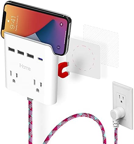 Ihome Power Reach Extender múltiplo de plugue com 2 pontos de venda, carregador de parede USB de 4 portas, cabo de