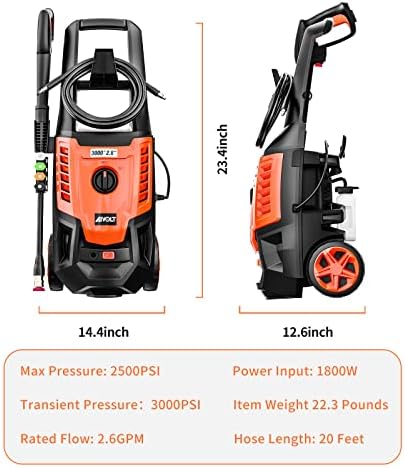 Arruela de pressão elétrica AIVolt 3000psi 2.6gpm Máquina de limpeza de pressão portátil de pressão portátil de alta pressão, com