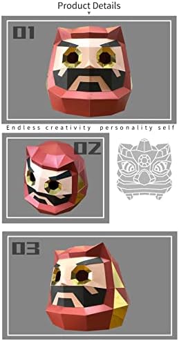 Japan Daruma Paper Model Máscara para Festume Party Cosplay, BOW Poly 3D Papercraft Art Origami, adulto DIY Craft