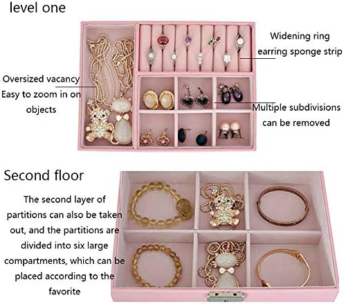 Caixa de jóias de camada dupla MJCSNH com trava, brincos de jóias Jóias Brincos simples Caixa de armazenamento de anel, caixa de