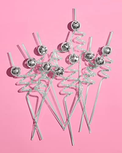 XO, Fetti Disco Ball Reutilable Swirly Straw Set - 16 PC | Suprimentos de festa de aniversário groovy, decorações de despedida