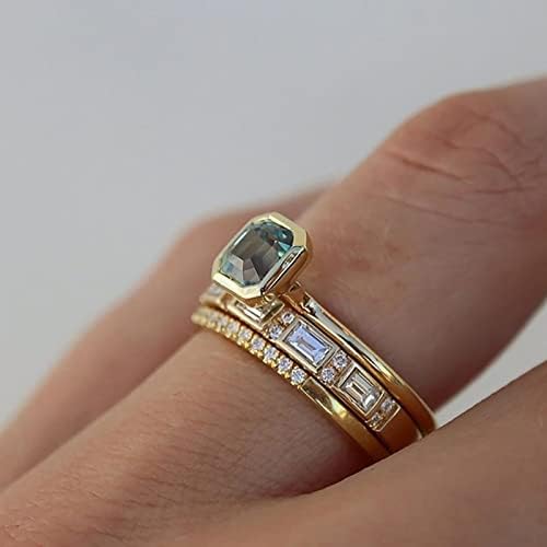 2023 Novo criativo da moda criativa e anel feminino embutido de três peças Crystal Gold Bated Blue Sea Rings Tamanho 14