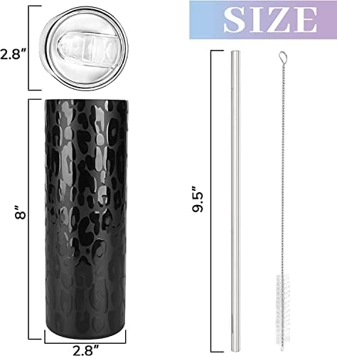 D · S 20 oz Legro preto Tumbler magro, xícara de café em aço inoxidável isolada com tampa, pincel de palha e palha, mantenha