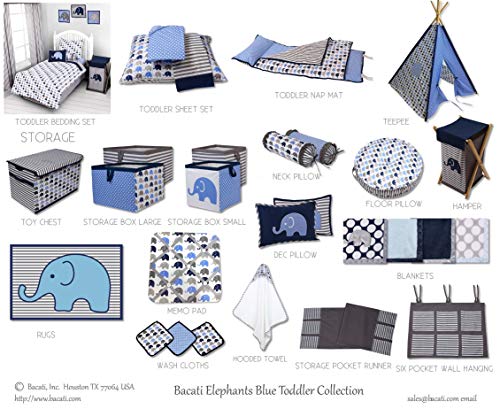 Bacati - Elefante azul, marinha, cinza algodão meninos universais berços de bebê ou cama de cama de criança