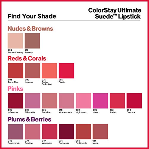 Lipstick por Revlon, batom de camurça Ultimate Colorstay, cor de alto impacto com fórmula cremosa hidratante, infundida