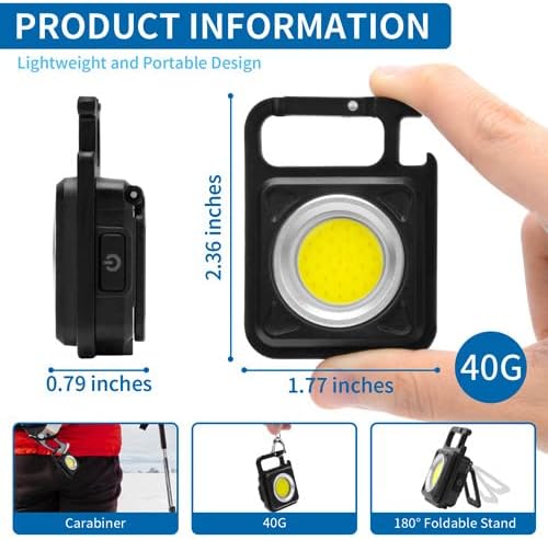 Lanterna portátil TPGEBO Mini COB, luz de chaveiro recarregável com suporte dobrável e magnet, luz de bolso portátil com abridor de