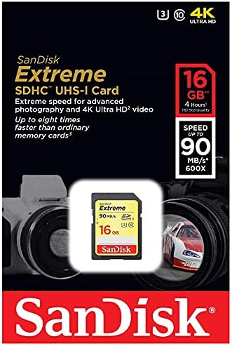 Sandisk Extreme 16 GB SD Speed ​​Speed ​​Class 10 UHS-1 U3 C10 4K HD 16G Cartões de memória SDHC para câmera digital compatível,